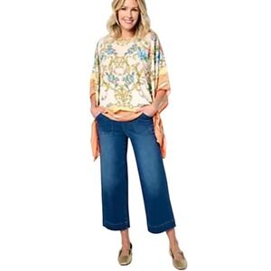 Belle by Kim Gravel TripleLuxe Wide Leg Crop Jeans Medium‎ Wash Blue 4P